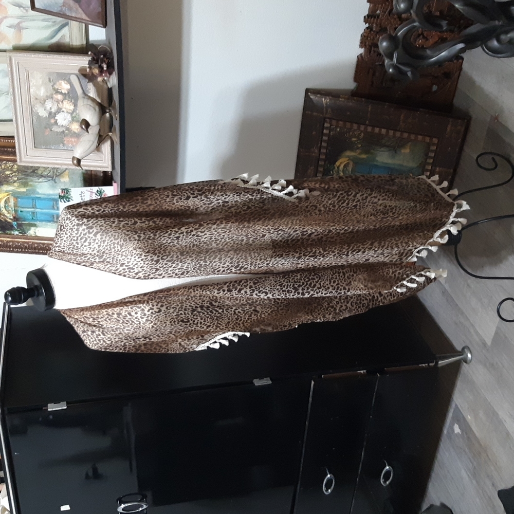 Womens Open front Robe Sheer Poolside Cover up Tassel Leopard Cheetah b46